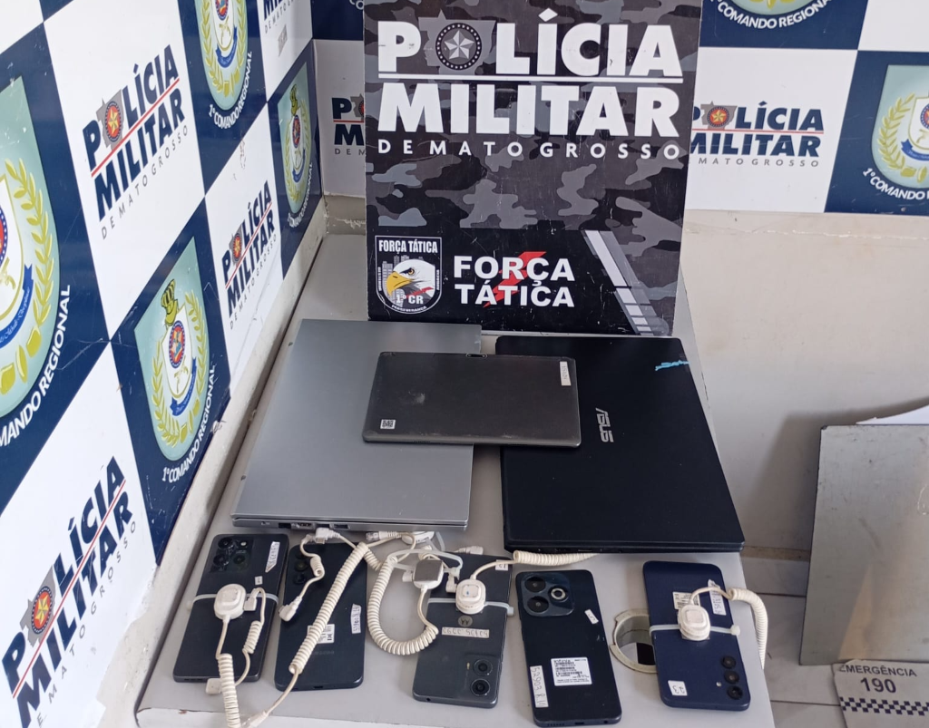 a-a-141 Câmeras registram assalto à loja Gazin no CPA; um suspeito é preso com celulares e notebooks em Cuiabá