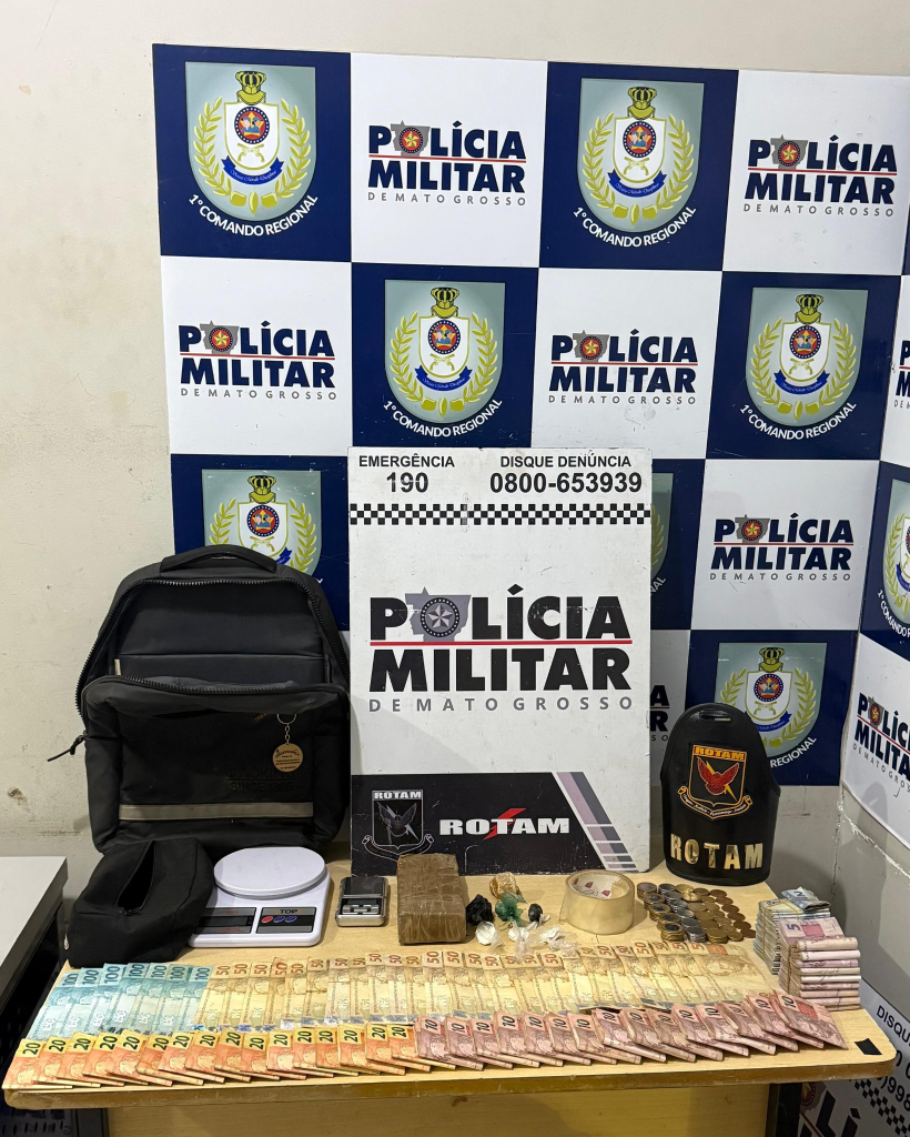 FLAGRANTE EM CUIABÁ: ROTAM prende suspeito com drogas, dinheiro e material do tráfico no Jardim Paraná
